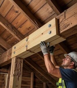 Contratista reparando la estructura de un techo en Puerto Rico